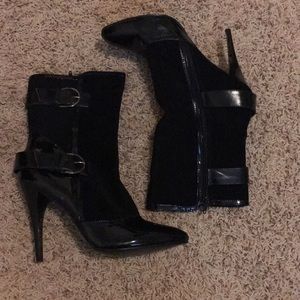 Suede and Patent Leather Booties